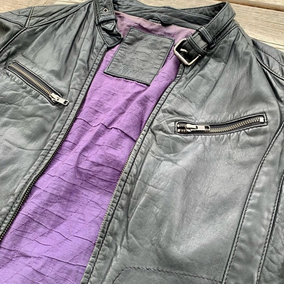 Jagger & Evans Black Leather Moto Jacket – Women’s M – Quilted Purple Lining - Picture 5 of 7